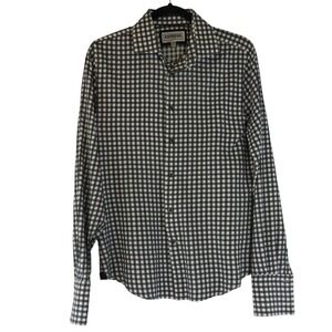 Express Fitted Mens Small Black White & Check LS Button Down Shirt French Cuffs
